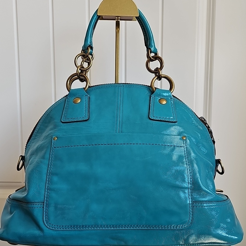 Coach 2008 Limited Edition Francine Turnlock Satchel Turquoise Legacy Lining - Picture 8 of 16